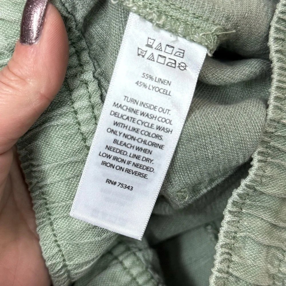 Joie Sage Green Linen Blend Wide Leg Crop Drastring Pants Medium Beach Casual - Picture 9 of 12